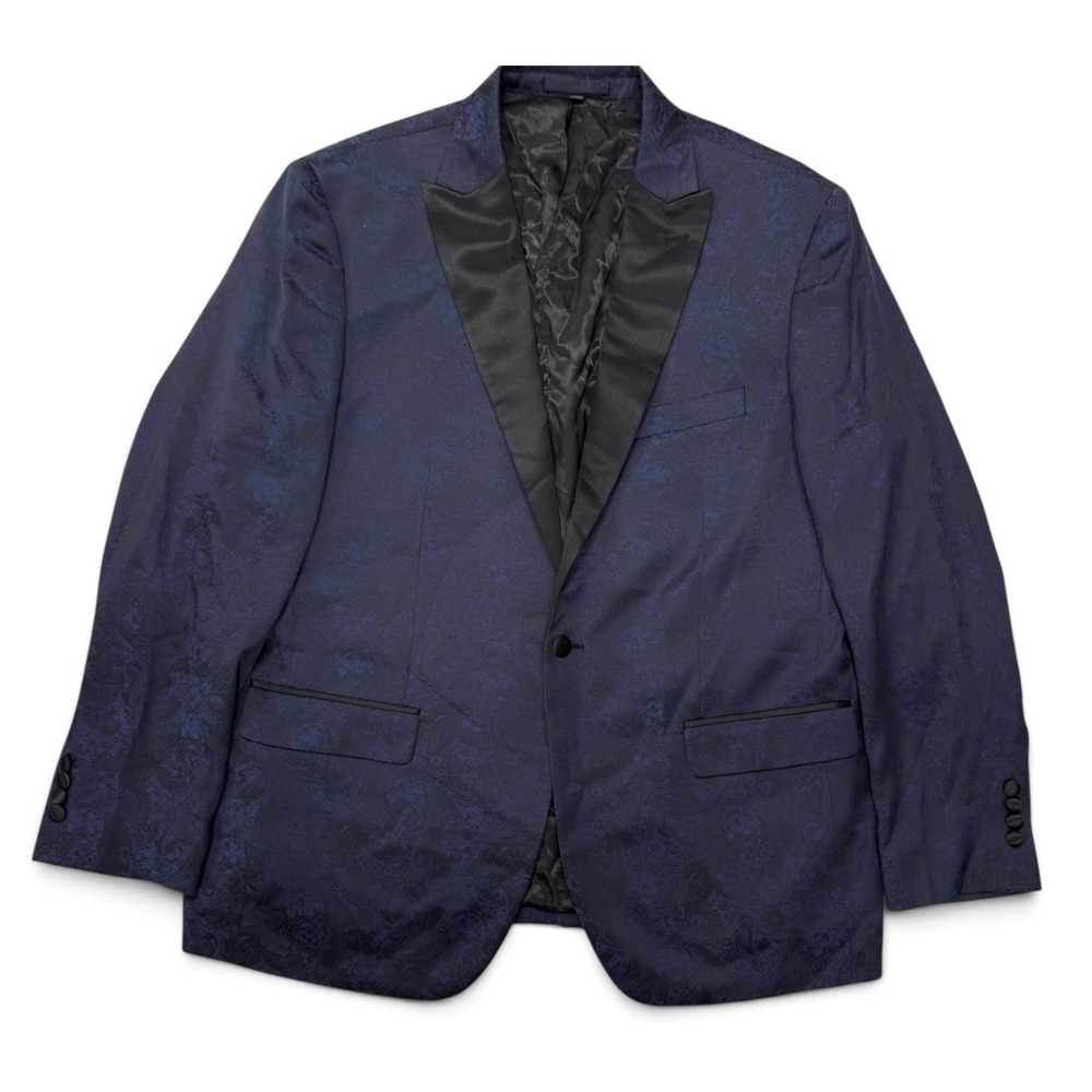 Jos A Bank Paisley Jacquard Tuxedo Dinner Jacket Blazer Mens 46R Slim Fit Navy